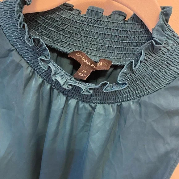 Banana Republic Teal Mock neck pleated dress medium - Picture 2 of 3